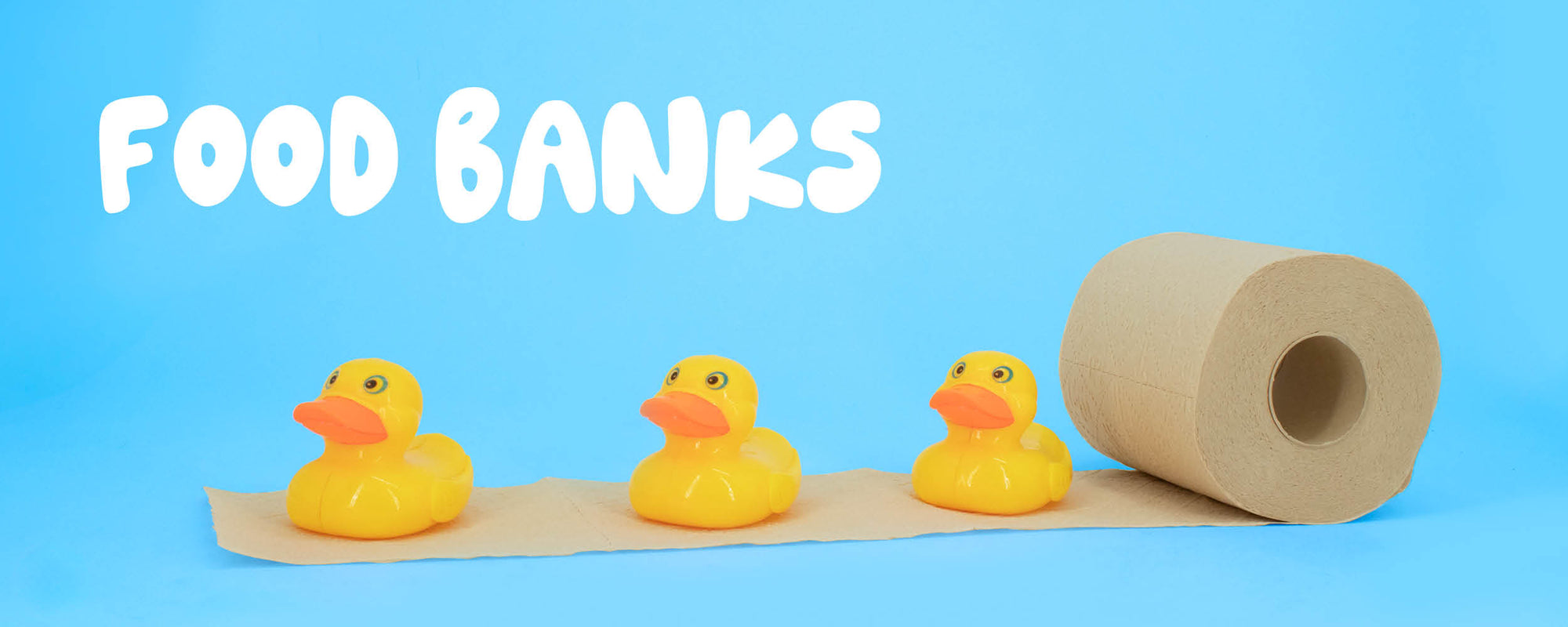 Ducks in a row on Bamboo Bobbi toilet roll with Food Banks