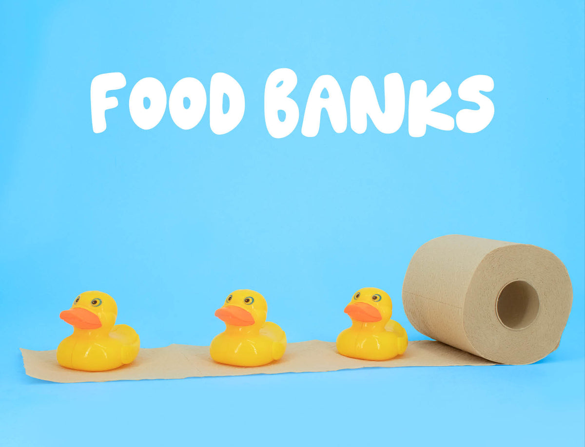 Ducks in a row on Bamboo Bobbi toilet roll with Food Banks