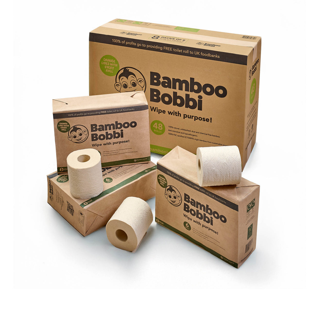 CareBee 100% Bamboo Toilet Paper | 3-Ply, Plastic-Free, 6 Rolls